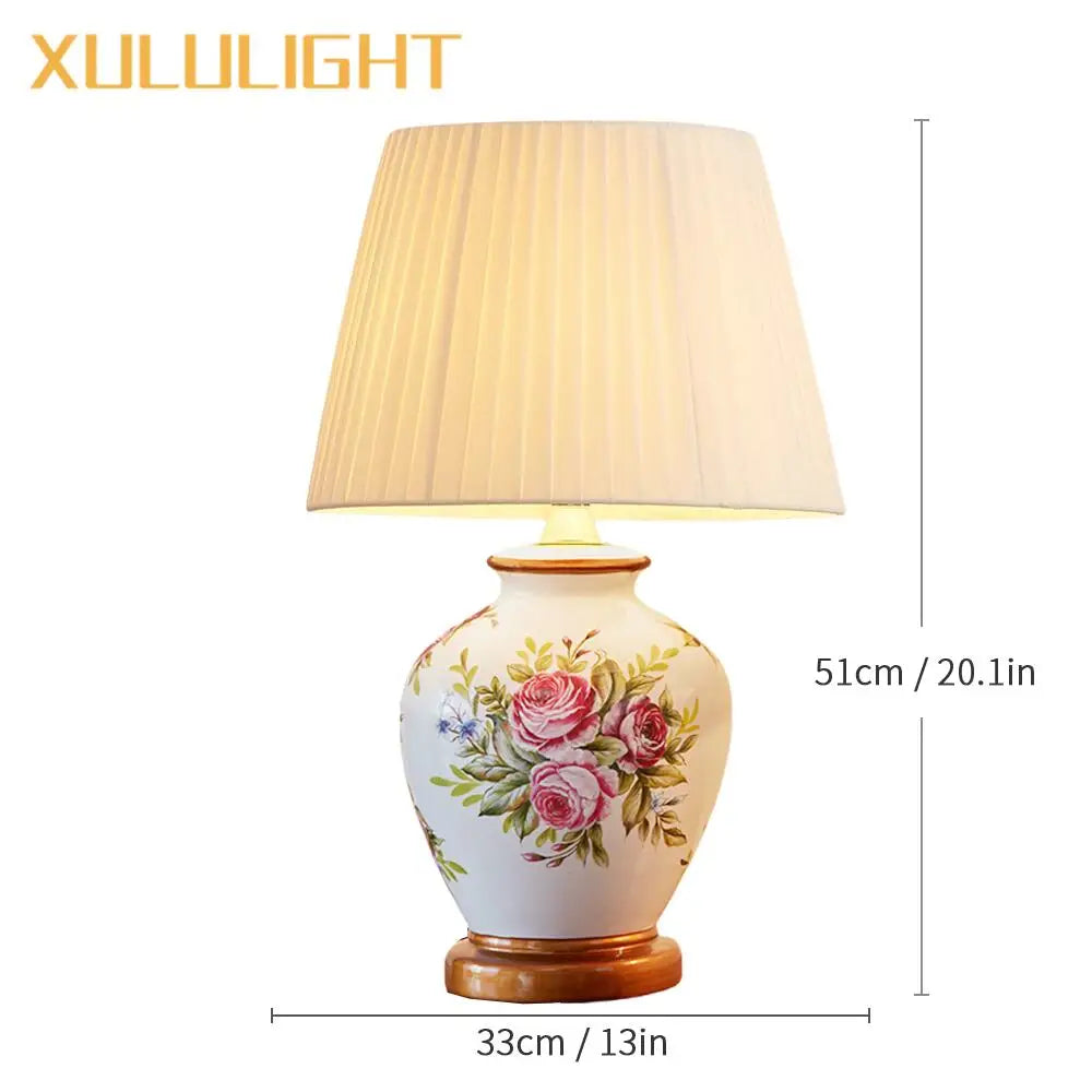 European Style Ceramic Desk Lamp Flower And Bird Painted Decorative Table Lamp Bedroom Room Bedside Table Lamp Lighting Fixture