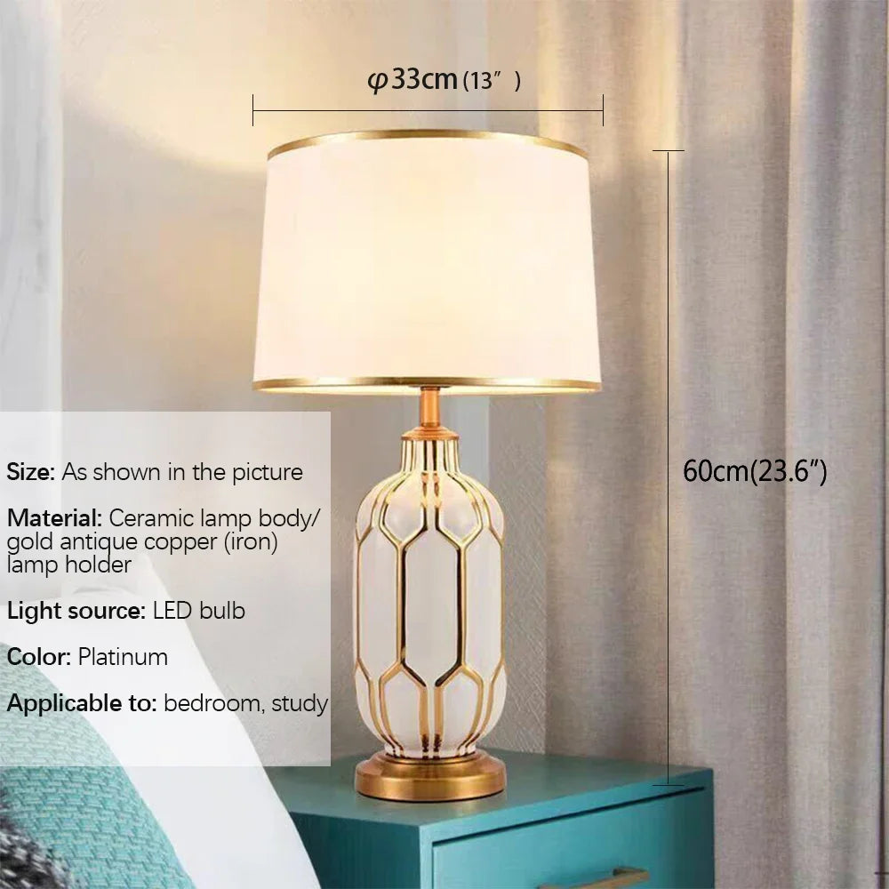 Hongcui Modern Ceramics Table Lamp LED Simple Creative Green Nordic Bedside Desk Light for Home Living Room Bedroom Decor
