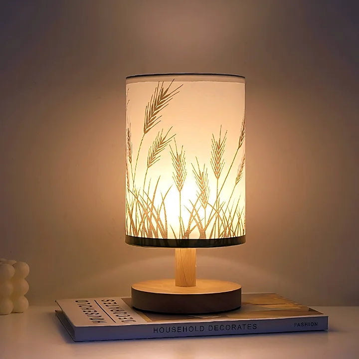 Indoor accessories wooden bedside lamp with gray linen lampshade living room coffee table decoration lamp ﻿