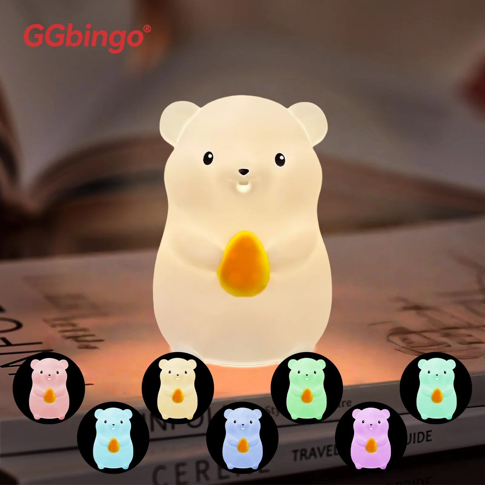 Cute Silicone Unicorn Sheep Hamster RGB LED Night Light USB Rechargeable Cartoon Animal Touch Lamp for Kids Bedroom Decor Gift