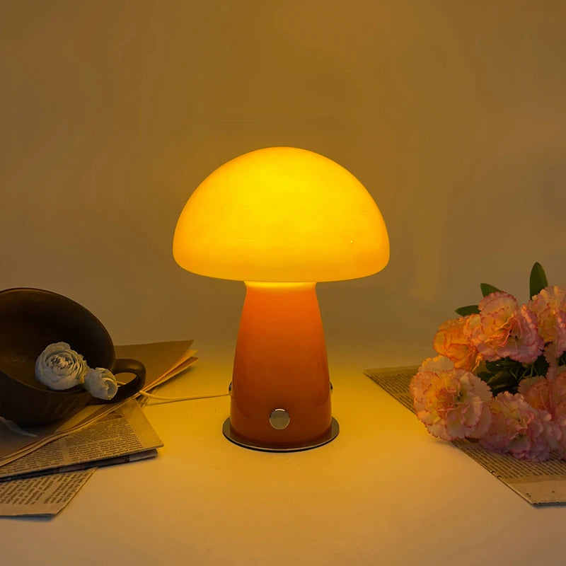 Glass mushroom lamp Nordic Bauhaus vintage ins girly internet-famous bedroom living room bedside ambient nightlight