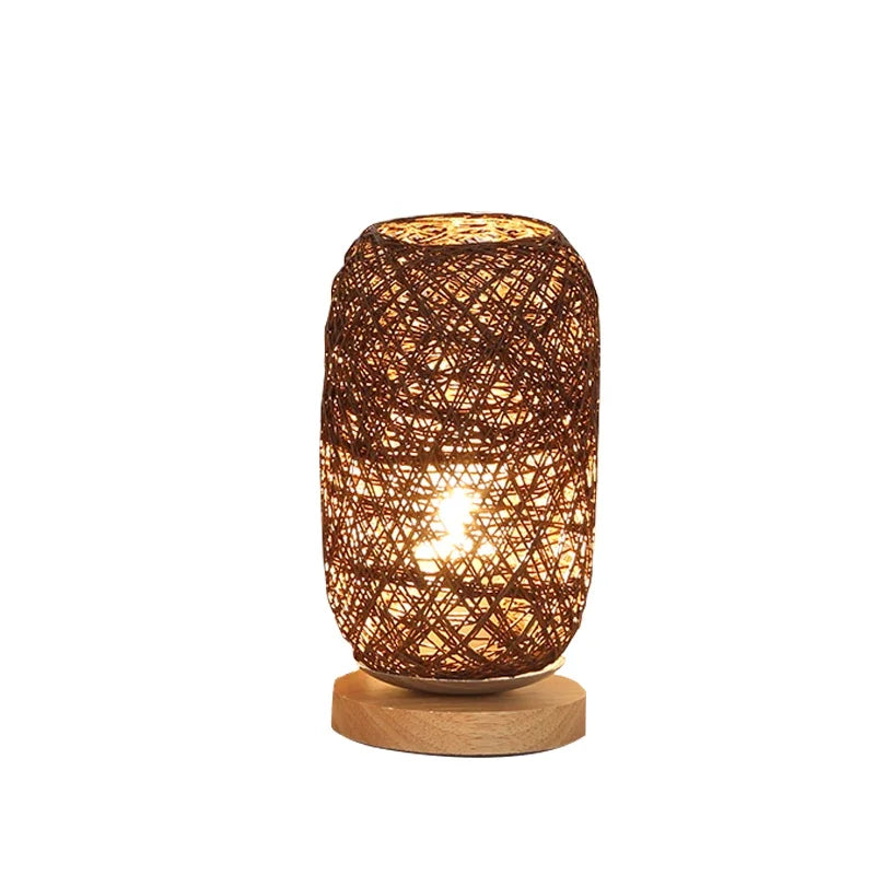 Wooden base Rattan Twine Ball Lights Table Lamp Home Decor Living Room Bedroom Bedside Desk Lamp Night light USB and EU plug