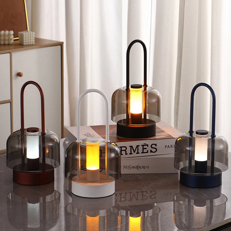 Modern Retro Nordic Desk Lamp Rechargeable Indoor Table Lamp Camping Lamp Night Light for Bedroom Campe Reading Home Decoration