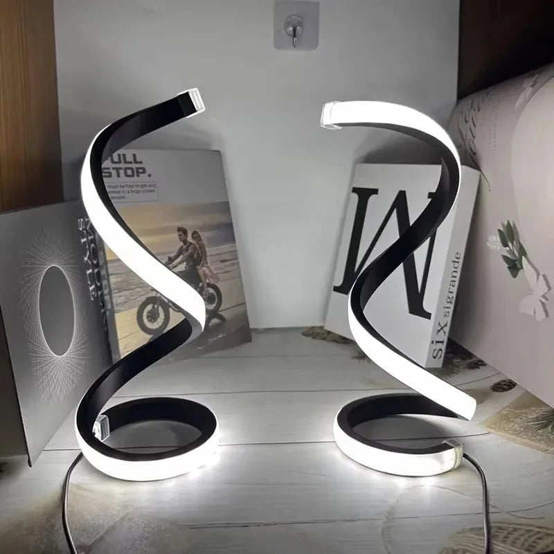 2025 New Modern spiral serpentine desktop LED desk lamp three-speed dimming USB button switch bedroom decorative desk lamp