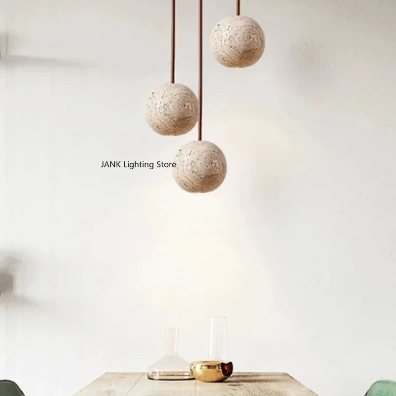 Nordic yellow natural stone Wabi Sabi style bedside bedroom dining room small round light minimalist creative pendant  lighting
