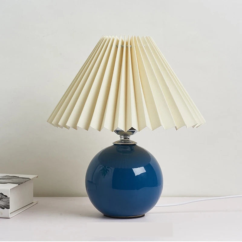 Vintage Pleated Table Lamp with LED E27 Tricolored Bulb Ceramic Base  AU US EU UK Plug Cute Decorative Night Light for Bedroom
