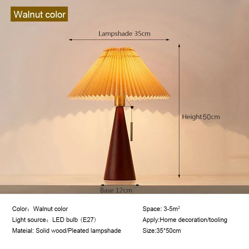 Nordic Original Ecology Color Solid Wood Vintage Pleated Reading Lamp Bedroom Home Decoration Lighting Lamp Lede27 Bulb