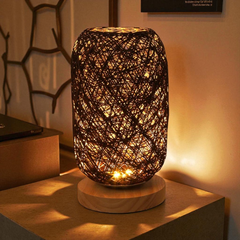 Lampe De Chevet Rotin Et Bois
