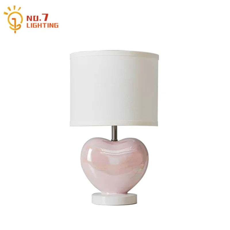 Modern Atmosphere Heart Shaped Pink Table Lamp LED E27 Ceramic Desk Lights Princess/Kids Room Bedroom Bedside Study Studio Cafe