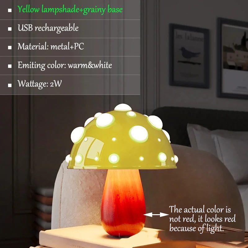 Fly Amanita Mushroom Lamp with Dual Color LED G9 Bulb USB Rechargeable Fly Agaric Desk Light for Livingroom Bedside Study Hotel