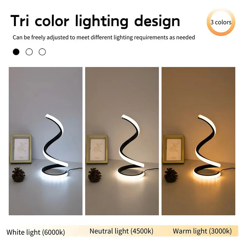 2025 New Modern spiral serpentine desktop LED desk lamp three-speed dimming USB button switch bedroom decorative desk lamp