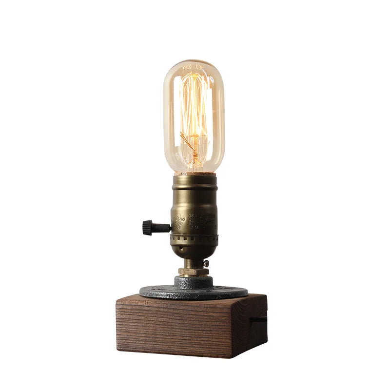 Industrial LED Table Lights With Switch  Wood Desk Lamp Retro Home Decor Creative Art Gift Night Light