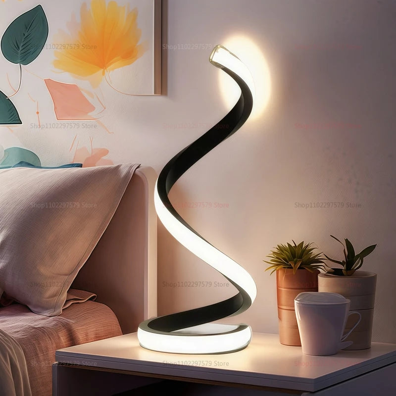 2025 New Modern spiral serpentine desktop LED desk lamp three-speed dimming USB button switch bedroom decorative desk lamp