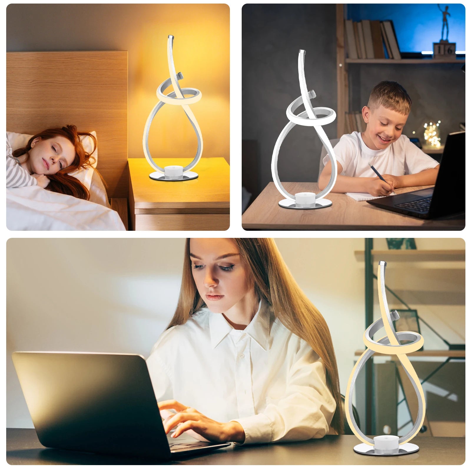 Neoglint Modern Spiral Table Lamp 3 Light Colors Night Light Ambient LED Nightstand Lamp Dimmable Bedroom Lamp Unique Lamps