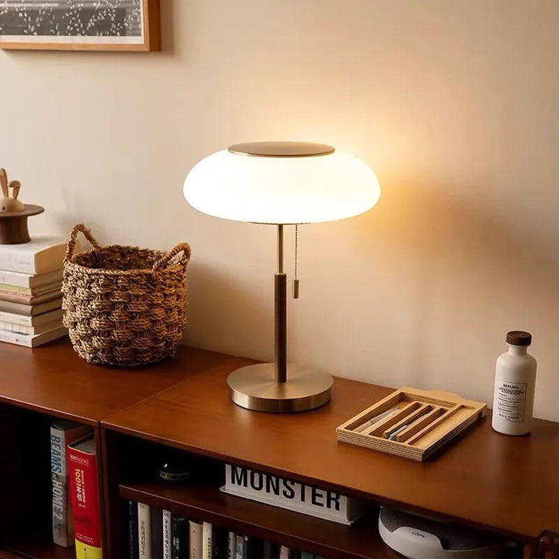 Nordic Vintage Table Lamp White Glass Desk Light for Bedroom