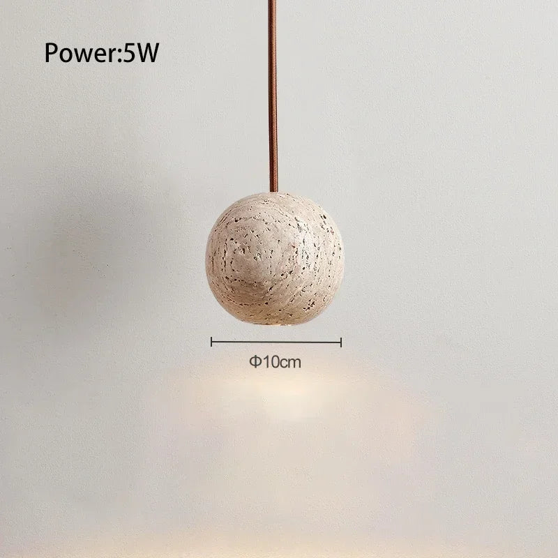 Nordic yellow natural stone Wabi Sabi style bedside bedroom dining room small round light minimalist creative pendant  lighting