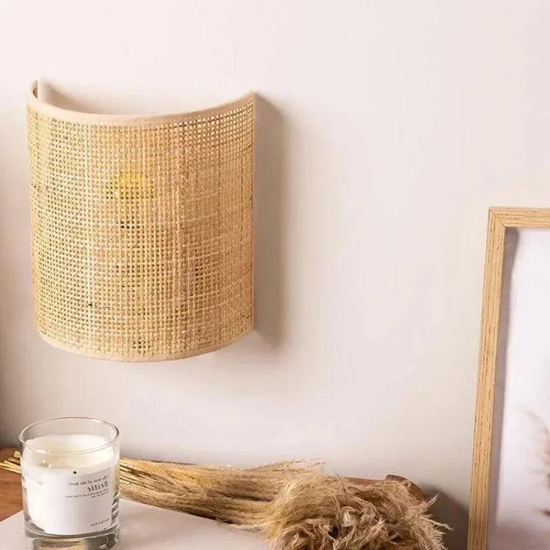 Rattan Wall Lamp Living Room Bedroom Bedside Wall Sconce Led Lighting Corridor Southeast Asian Rattan Wall Light Fixtures Decor