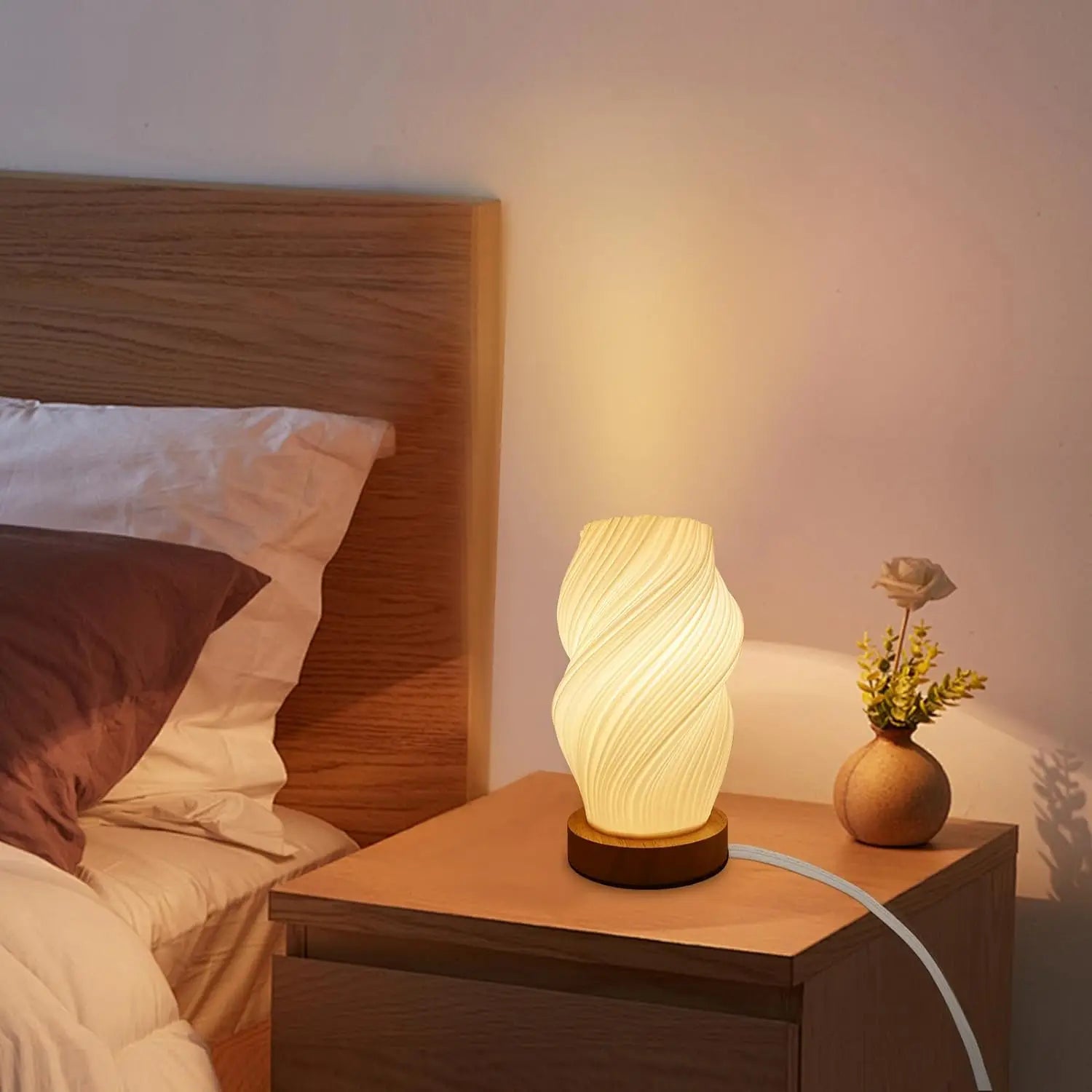 French Cream Style 3D Printed Lampshade Desk Lamp Bedroom Study Children's room Internet Red Atmosphere Decoration Desk Lamp