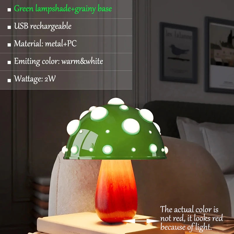 Fly Amanita Mushroom Lamp with Dual Color LED G9 Bulb USB Rechargeable Fly Agaric Desk Light for Livingroom Bedside Study Hotel