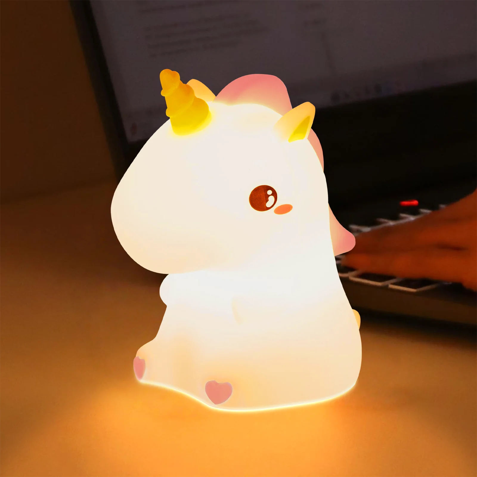 Cute Silicone Unicorn Sheep Hamster RGB LED Night Light USB Rechargeable Cartoon Animal Touch Lamp for Kids Bedroom Decor Gift