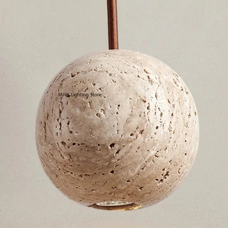 Nordic yellow natural stone Wabi Sabi style bedside bedroom dining room small round light minimalist creative pendant  lighting
