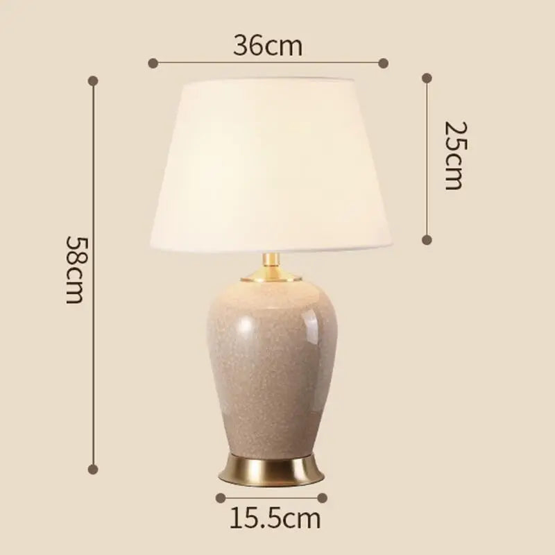 Classical Ice Crack Ceramic Bedroom Study Fabric Lampshade Bedside Counter Lamp Desk Lighting Home Decoration Table Lamp