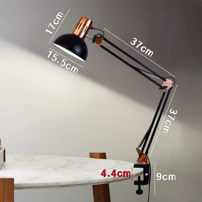 Industrial Foldable LED Table Lamp With Clamp E27 Telescopic Swing Arm Dormitory Reading Lamp Bedside Childern's Room Desk Light