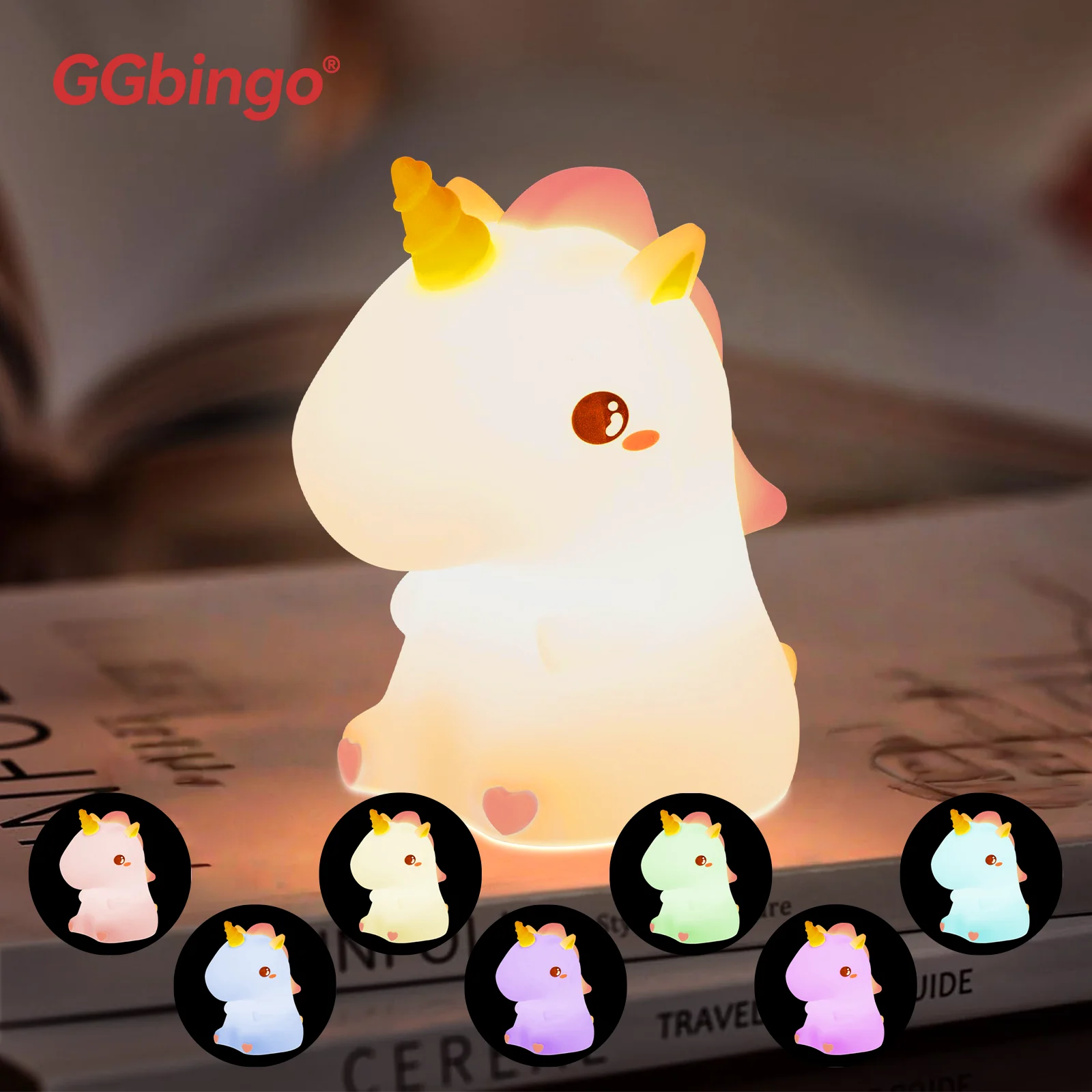 Cute Silicone Unicorn Sheep Hamster RGB LED Night Light USB Rechargeable Cartoon Animal Touch Lamp for Kids Bedroom Decor Gift