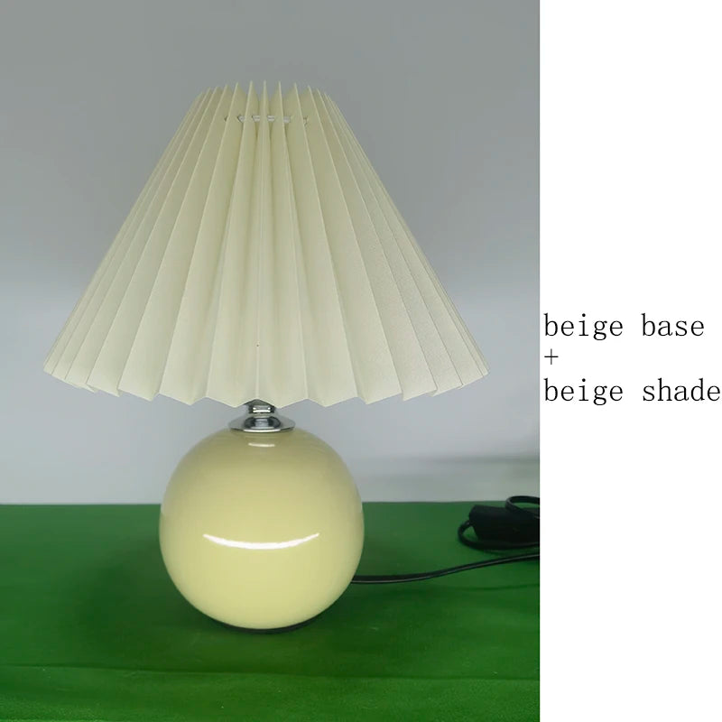Vintage Pleated Table Lamp with LED E27 Tricolored Bulb Ceramic Base  AU US EU UK Plug Cute Decorative Night Light for Bedroom