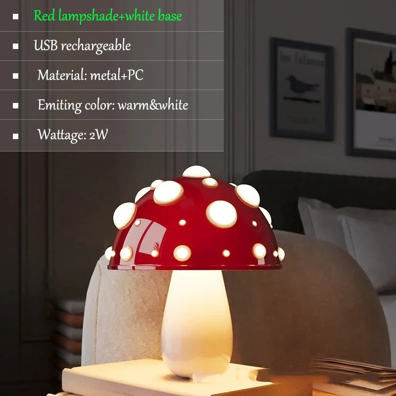 Fly Amanita Mushroom Lamp with Dual Color LED G9 Bulb USB Rechargeable Fly Agaric Desk Light for Livingroom Bedside Study Hotel