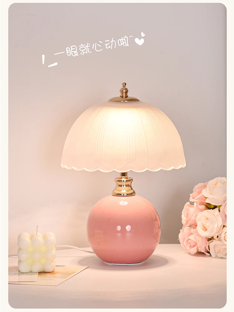 Modern Ceramic Glass Desktop Book Lamp Bedroom Bedside Table Lamp Light Luxury Atmosphere Children's Room Princess Table Lamp