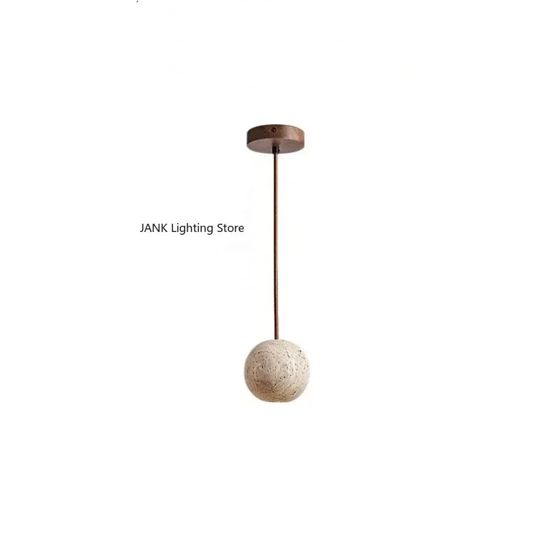 Nordic yellow natural stone Wabi Sabi style bedside bedroom dining room small round light minimalist creative pendant  lighting