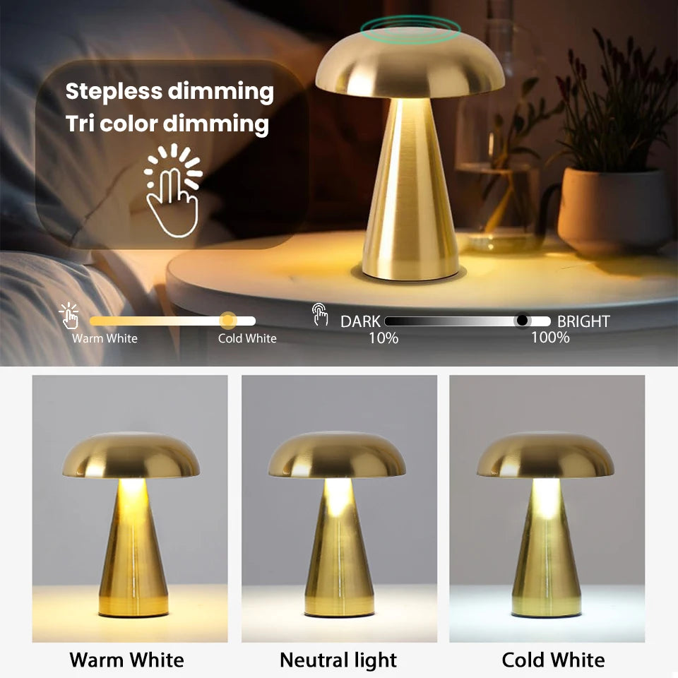 Retro table lamp Mushroom LED Night Light Rechargeable desk lamp Touch Sensor Reading Lights  for bedroom  Restaurant Bar Decor