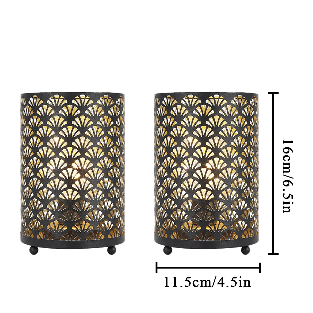 2Pcs Black Metal Table Lamp LED Lantern Battery Powered Lights Cordless Lights Indoor Outdoor Party Patio Event Home Decor