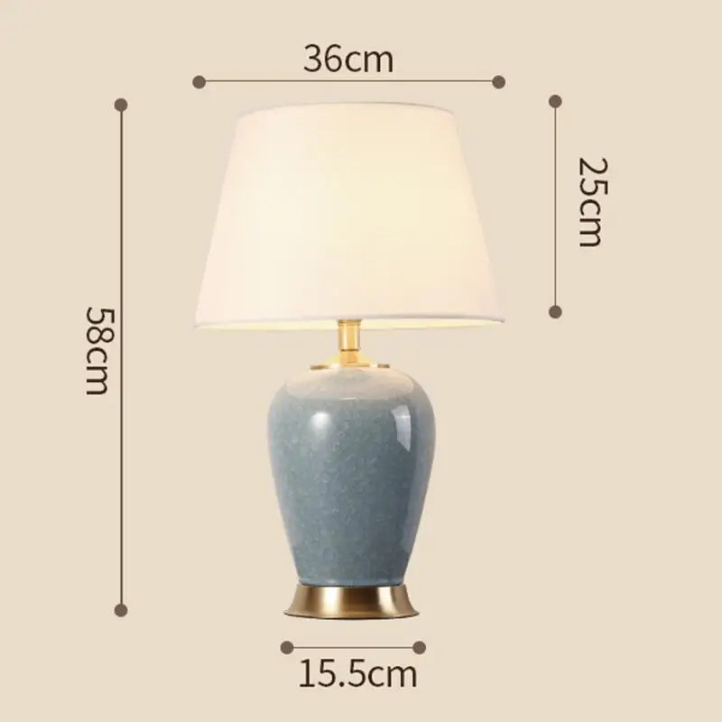 Classical Ice Crack Ceramic Bedroom Study Fabric Lampshade Bedside Counter Lamp Desk Lighting Home Decoration Table Lamp