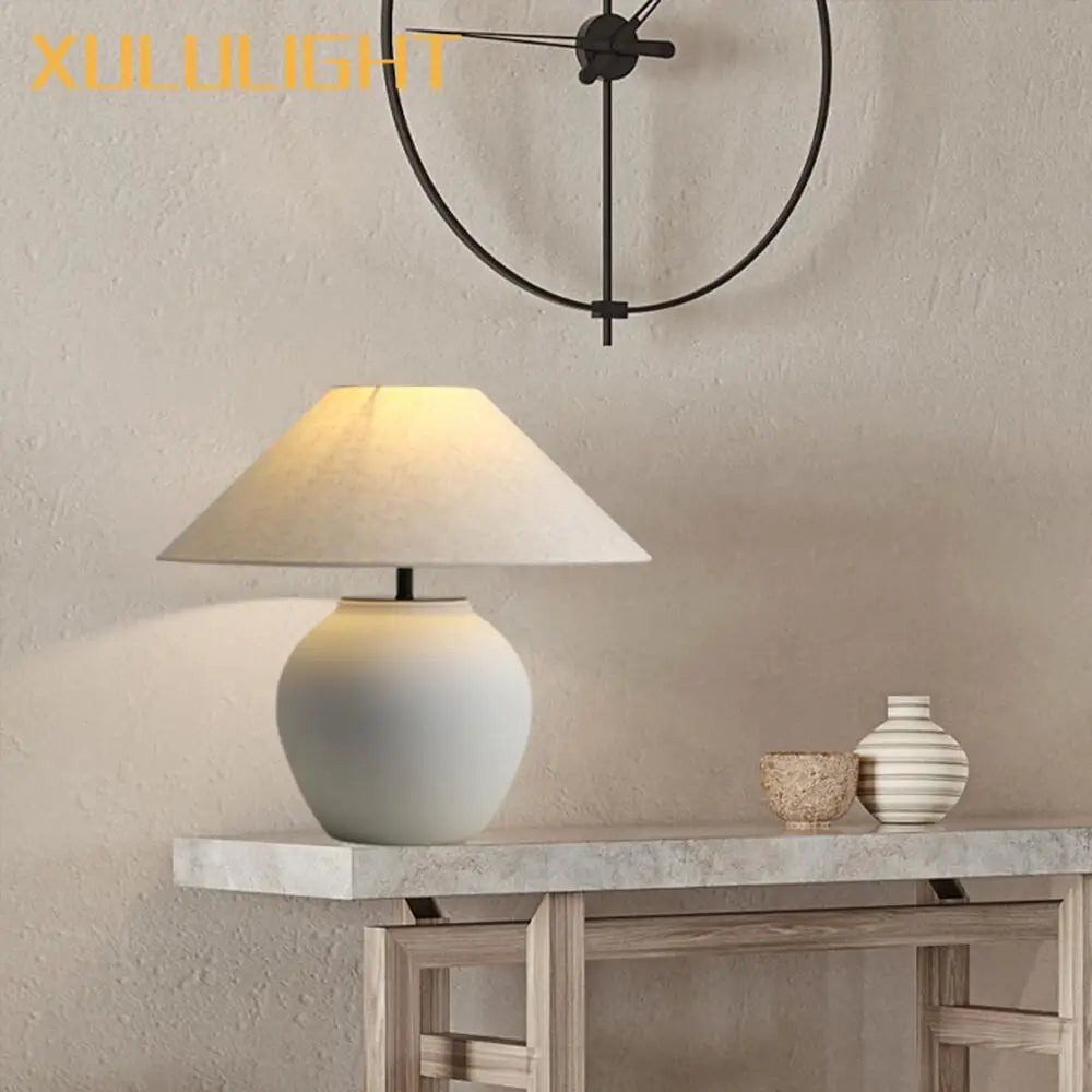 Wabi Sabi Style Ceramic Table Lamp Living Room Coffee Table Black Oversized Decorative Desk Lamp Japanese Retro Lighting Fixture