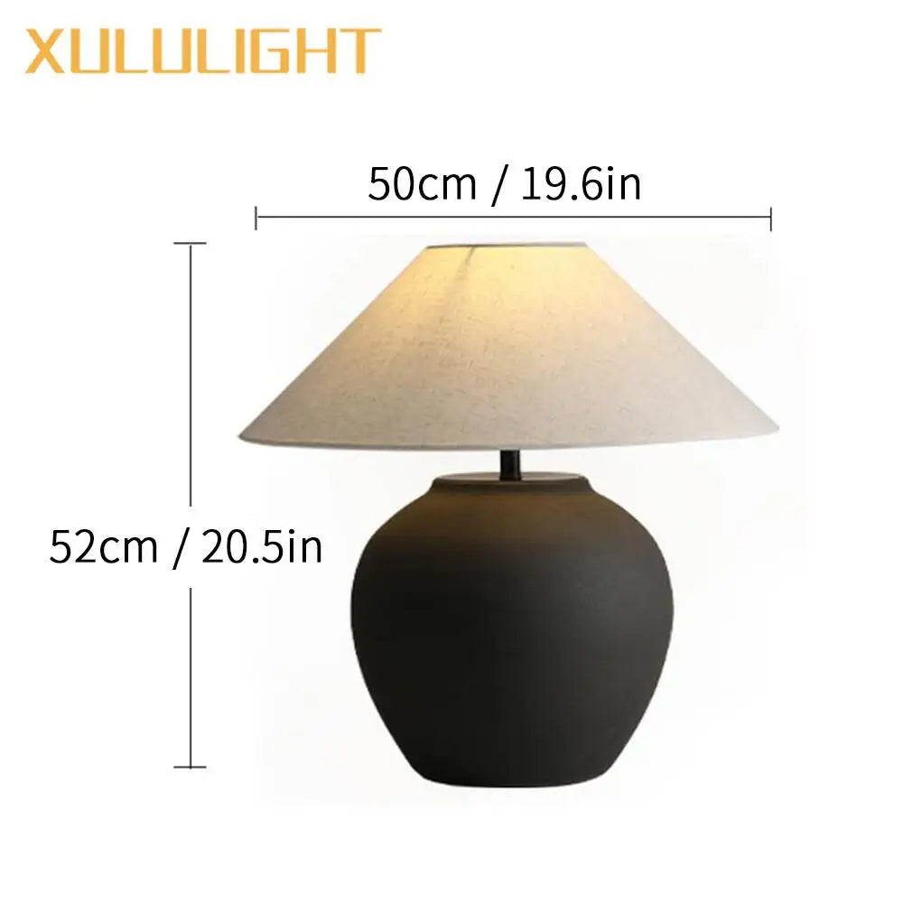 Wabi Sabi Style Ceramic Table Lamp Living Room Coffee Table Black Oversized Decorative Desk Lamp Japanese Retro Lighting Fixture