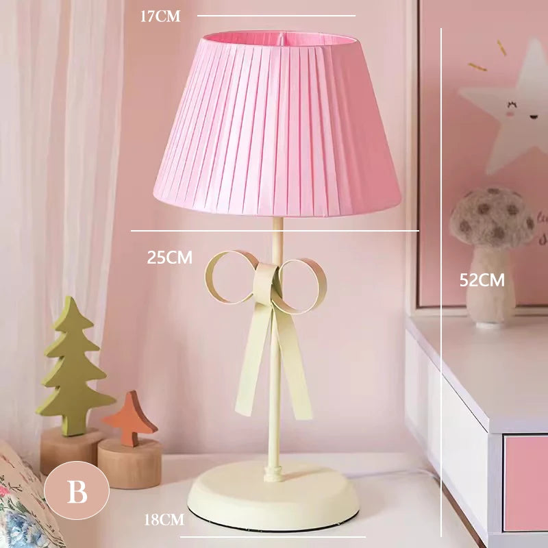Pink Princess Room Bow Table Lamps Pink Bow Lamp Creative Nordic Children's Room Baby Room Bedside Girl Bedroom Table Lights LED