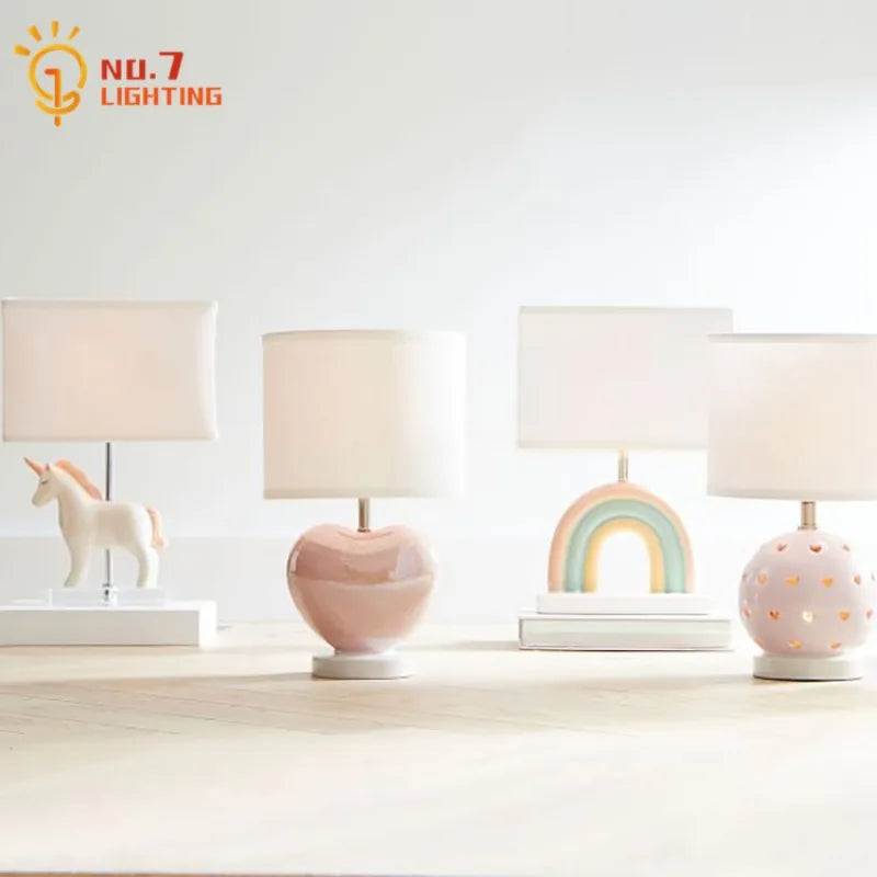 Modern Atmosphere Heart Shaped Pink Table Lamp LED E27 Ceramic Desk Lights Princess/Kids Room Bedroom Bedside Study Studio Cafe