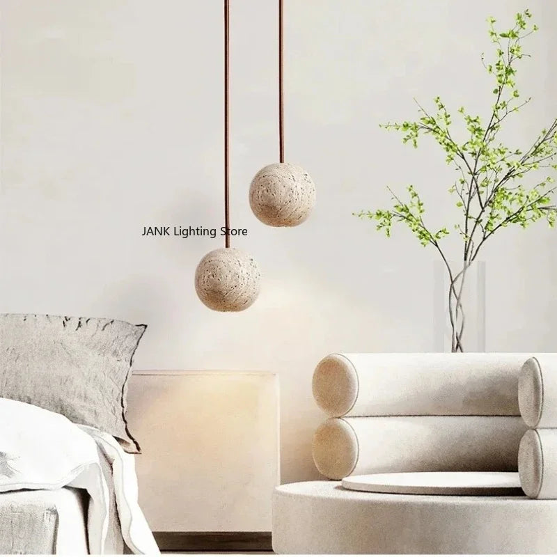 Nordic yellow natural stone Wabi Sabi style bedside bedroom dining room small round light minimalist creative pendant  lighting
