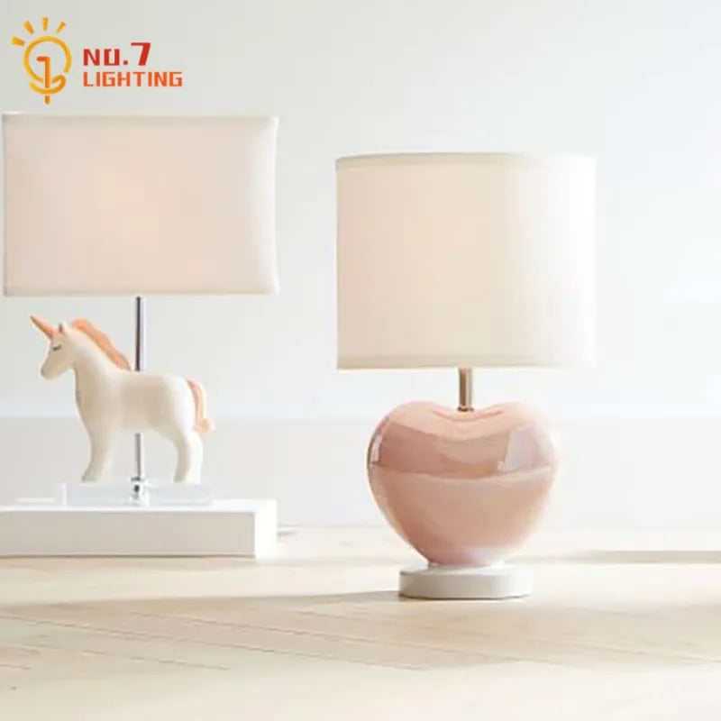 Modern Atmosphere Heart Shaped Pink Table Lamp LED E27 Ceramic Desk Lights Princess/Kids Room Bedroom Bedside Study Studio Cafe