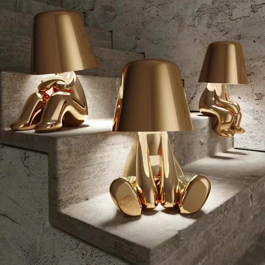 Modern New Thinker Golden Statue Desk Lamp Bedroom Touch Atmosphere Usb Charging Decorative Desk Lamp Ornament