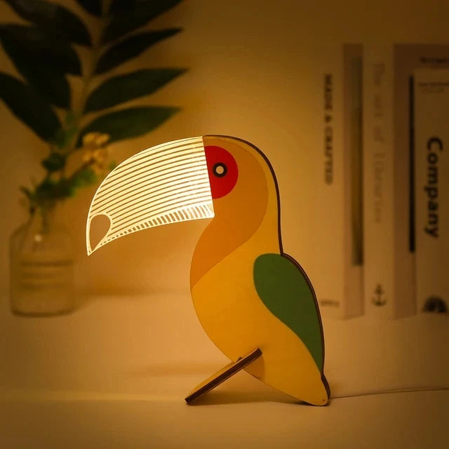 Animals LED Night Light Wood Acrylic Table USB Lights Decorate For Children Baby Kids Bedside Lamp Pelican Sirius Whale Toucan