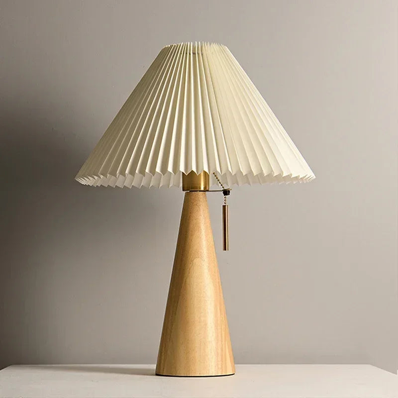Nordic Original Ecology Color Solid Wood Vintage Pleated Reading Lamp Bedroom Home Decoration Lighting Lamp Lede27 Bulb