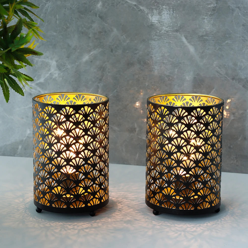 2Pcs Black Metal Table Lamp LED Lantern Battery Powered Lights Cordless Lights Indoor Outdoor Party Patio Event Home Decor