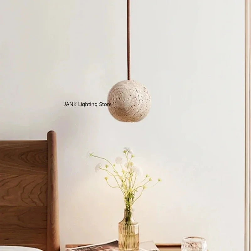 Nordic yellow natural stone Wabi Sabi style bedside bedroom dining room small round light minimalist creative pendant  lighting