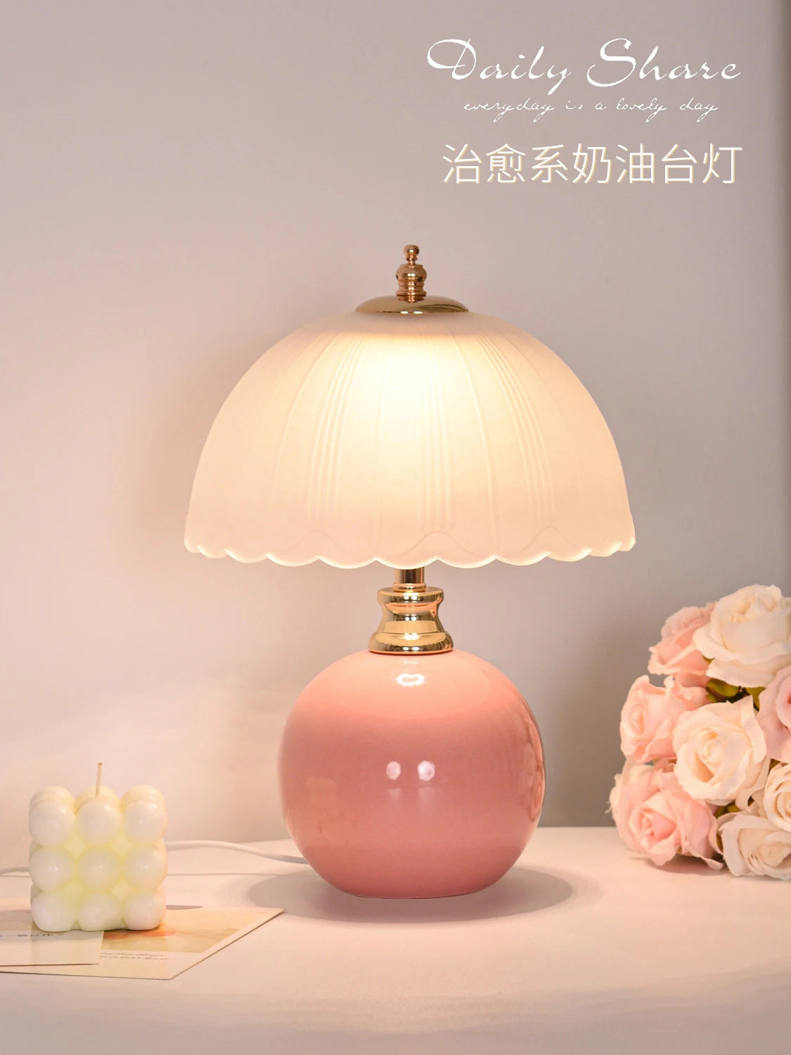 Modern Ceramic Glass Desktop Book Lamp Bedroom Bedside Table Lamp Light Luxury Atmosphere Children's Room Princess Table Lamp