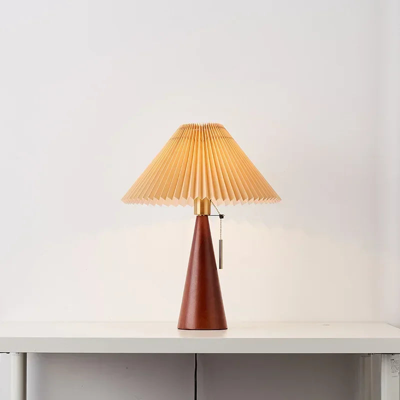 Nordic Original Ecology Color Solid Wood Vintage Pleated Reading Lamp Bedroom Home Decoration Lighting Lamp Lede27 Bulb