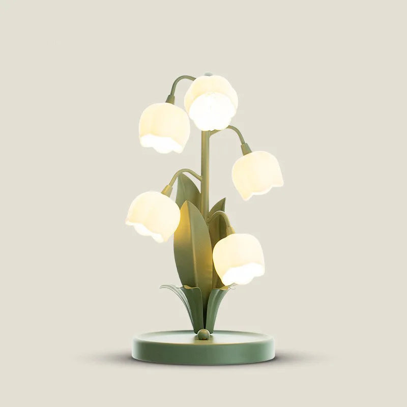 Vintage floral table lamp for the home, 5 lily nightstand lamp in 3 color patterns with G4 Led bulbs for bedrooms, living rooms