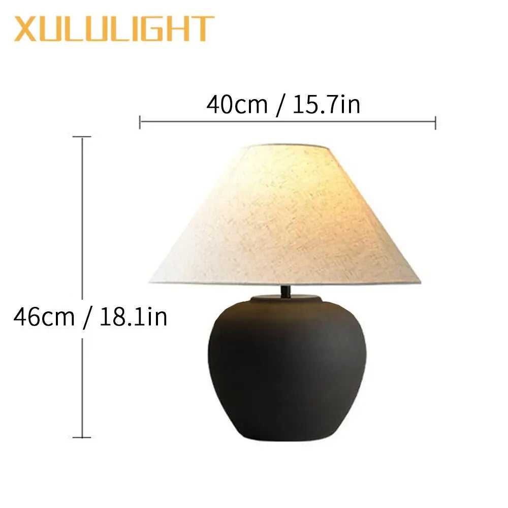 Wabi Sabi Style Ceramic Table Lamp Living Room Coffee Table Black Oversized Decorative Desk Lamp Japanese Retro Lighting Fixture